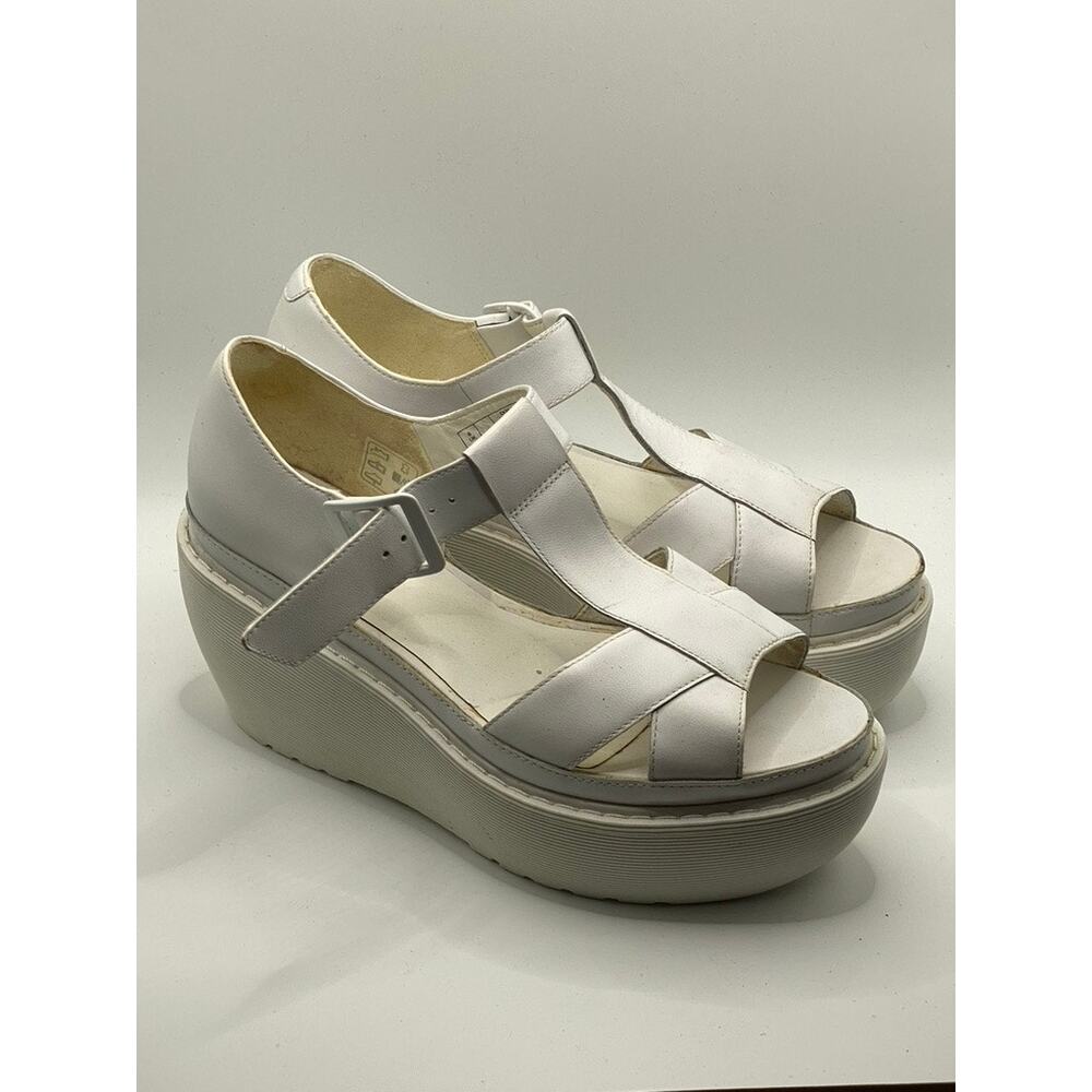 Dr. Martens White Platform T-Strap Wedge Sandals - Picture 2 of 11